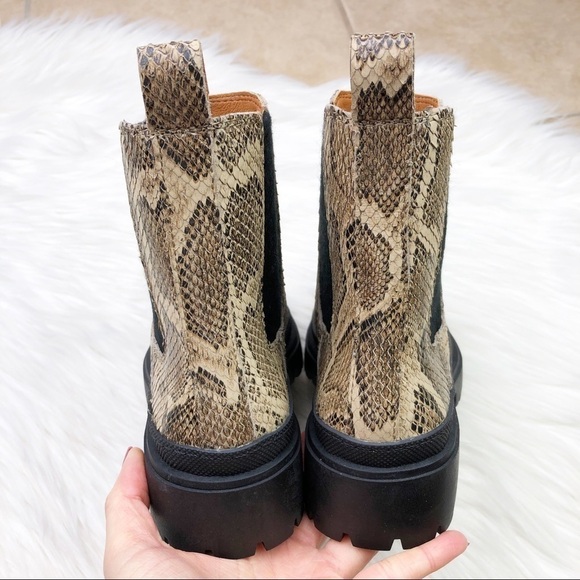New Lucky Brand Ellerey Snake Print Lug Boots - Picture 4 of 12
